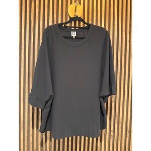 Anne Klein Womens Top Blouse Black Dolman Sleeve Round Neck Casual